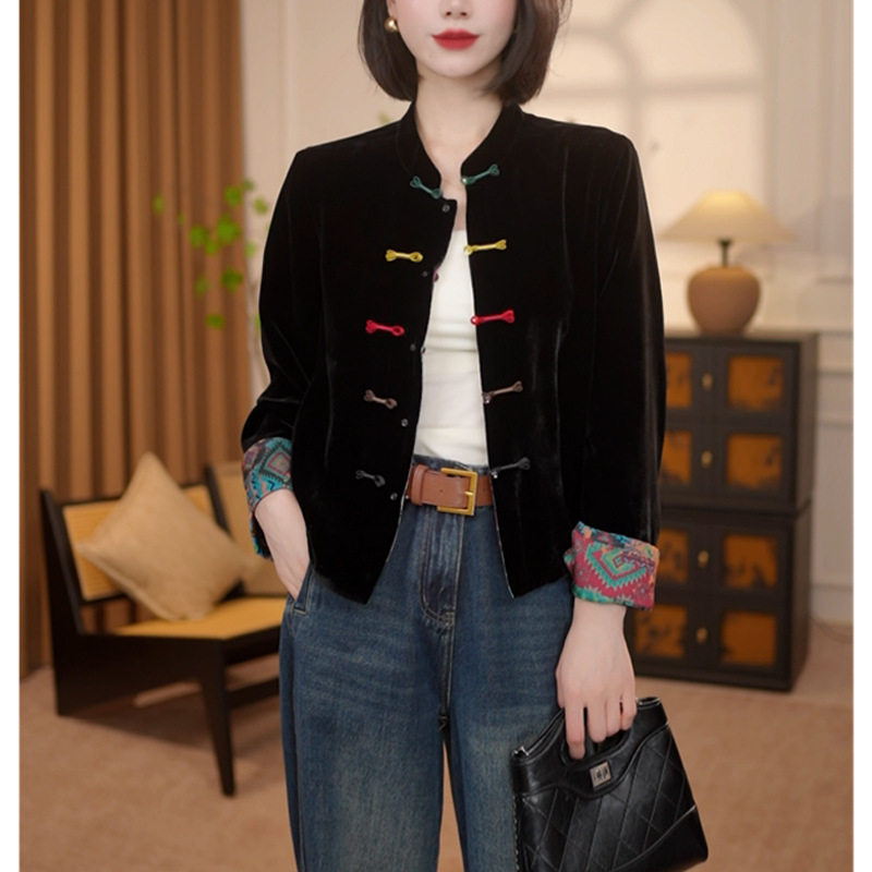 New Chinese Style Reversible Gold Velvet Short Jacket 2025 New Trendy Popular Top Women's Autumn and Winter Jacket