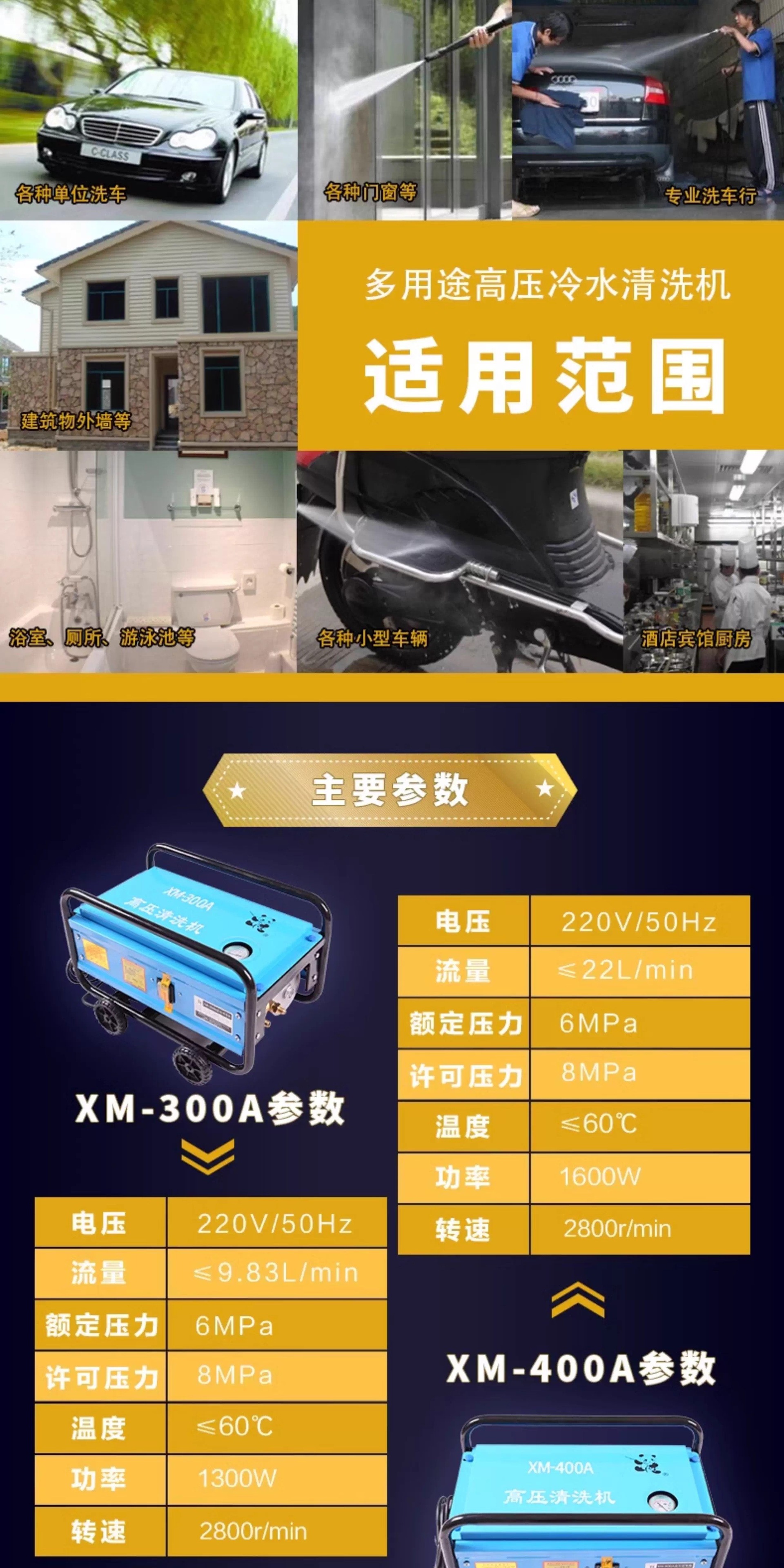 Panda Xm400A Automatic Household and Commercial Car Washing Machine 300A High-Pressure Cleaning Machine Full Copper Brush Car Pump 220V Water Gun