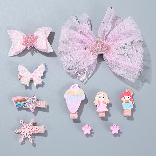 Korean children's hair accessories set cartoon bow cute princess hair clip girls hair card gift box 10-piece set of hair accessories