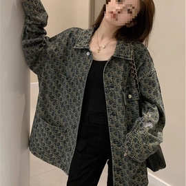 美式高街复古牛仔外套女2025新款设计感小众春秋百搭印花夹克上衣
