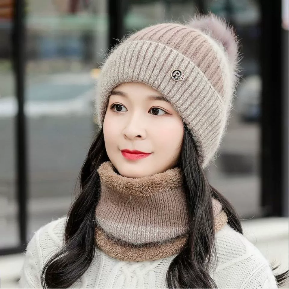 Winter fleece hat, keep warm knitted demi-season woolen universal scarf