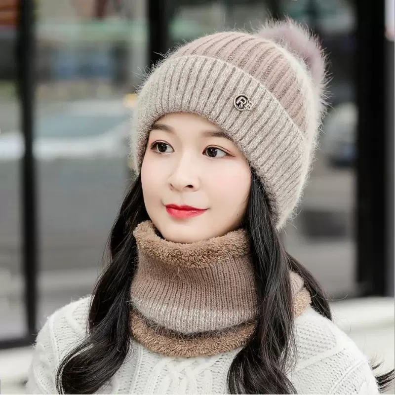 Winter fleece hat, keep warm knitted demi-season woolen universal scarf