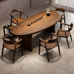 Solid Wood Tea Table, Irregular Balcony Tea Table and Chair Set, Coffee Table Combination for Home Use, Modern Simple Chinese-Style Living Room Irregular Table