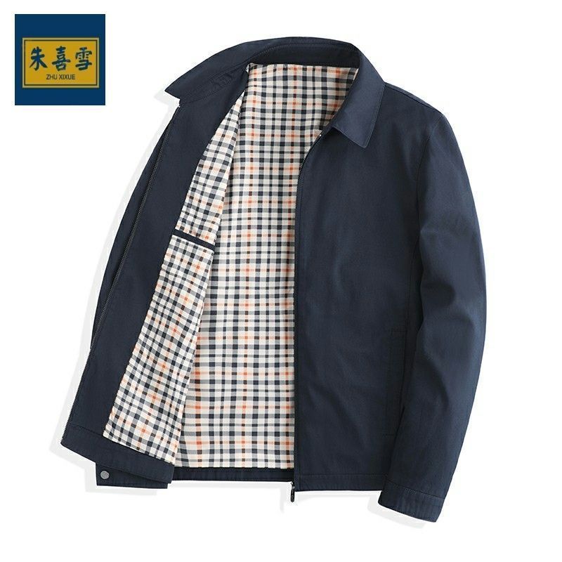 Branded men's spring jacket, suitable for middle-aged and elderly men, high-end lapel, loose fit, business casual style, father's autumn jacket.