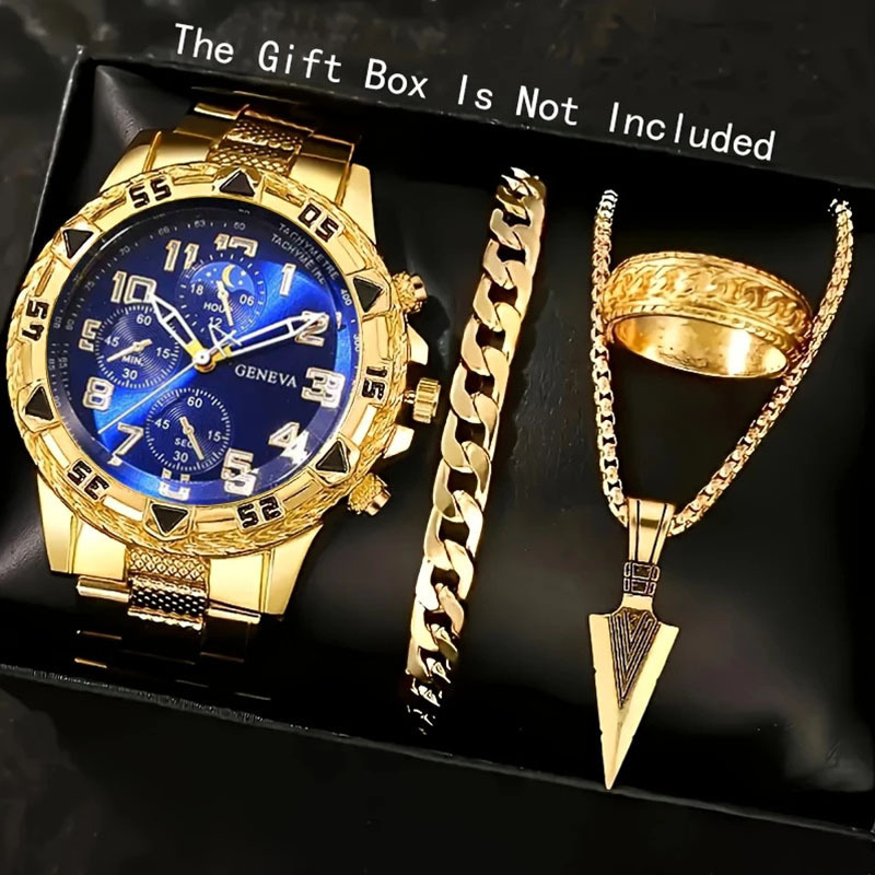 Cross-Border Popular Men's Large Dial Business Watch Set High-End Men's Fully Automatic Watch + Jewelry 4-Piece Set