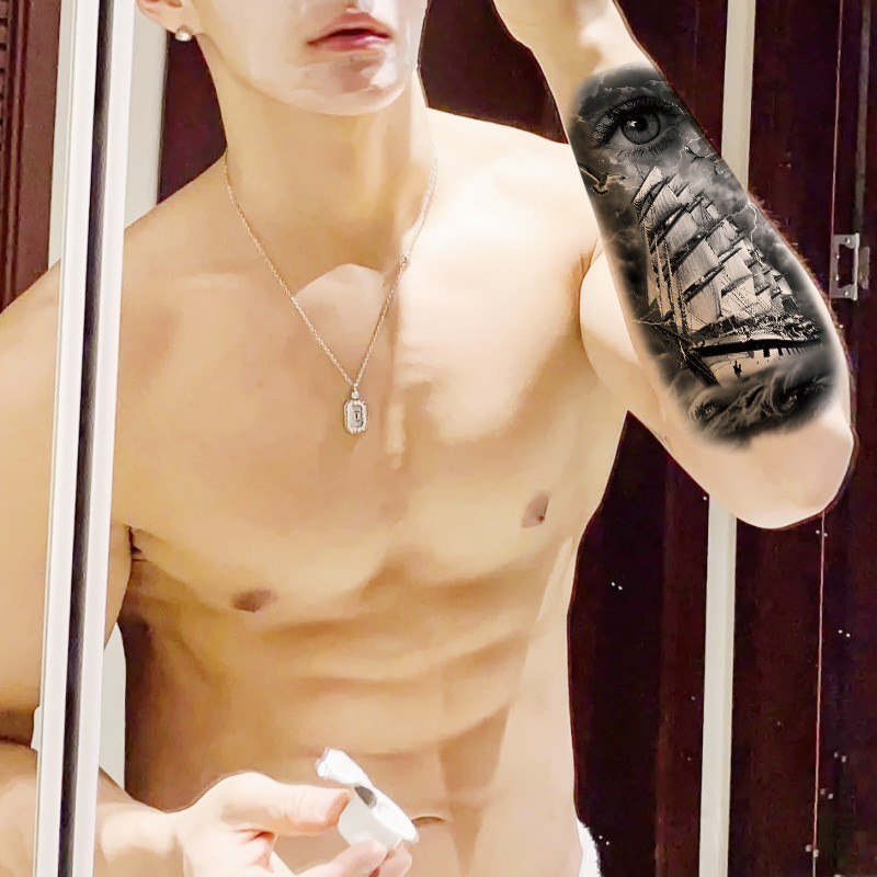 Yuanhua fábrica de pegatinas de tatuaje a prueba de agua en stock al por mayor cabeza de Lobo tótem texto árabe tatuaje pegatinas suministro transfronterizo