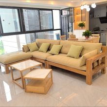 老榆木现代客厅直排实木简易沙发田园原木实木沙发三人座沙发床