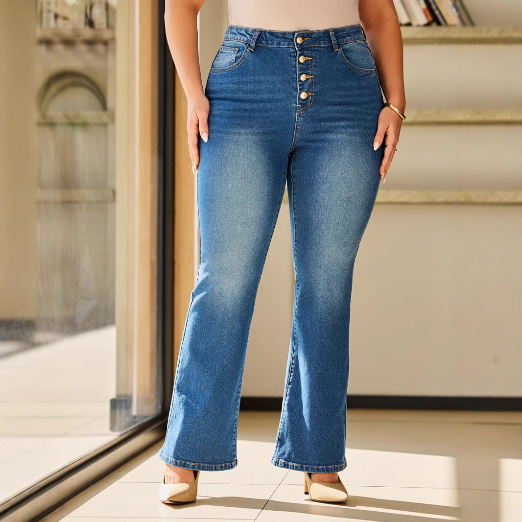 Women's High-Waisted Stretch Jeans – Classic Straight Leg Denim Pants (Black/Blue, Sizes S-XL)_mkmklike.com