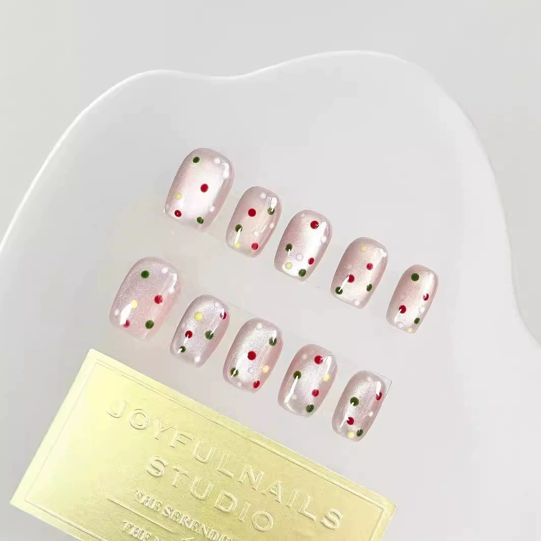 Gato Eye Advanced Wearing Armor pintado a mano niña pinta lunares dopamina lindo y dulce parche de uñas terminado