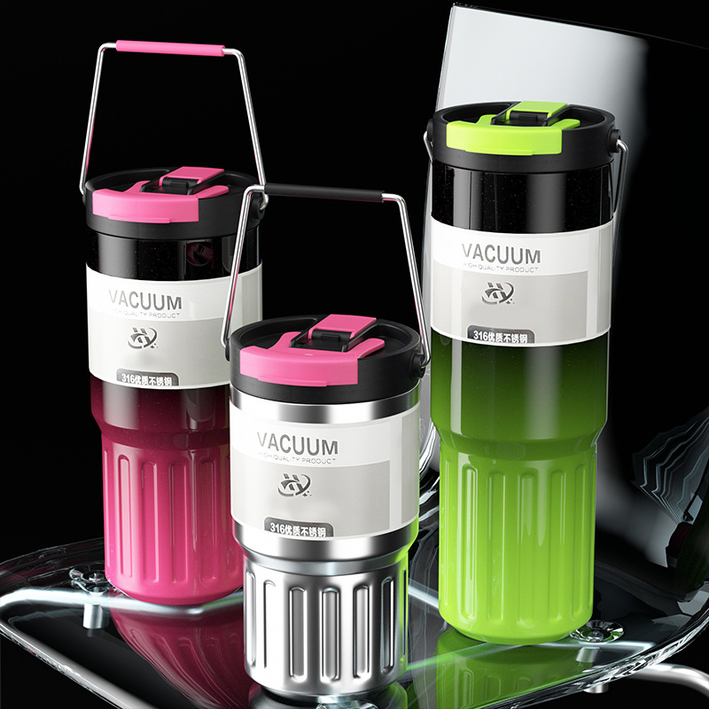 渐变大容量运动304不锈钢保温杯提手壶双饮口健身水杯批发保温瓶