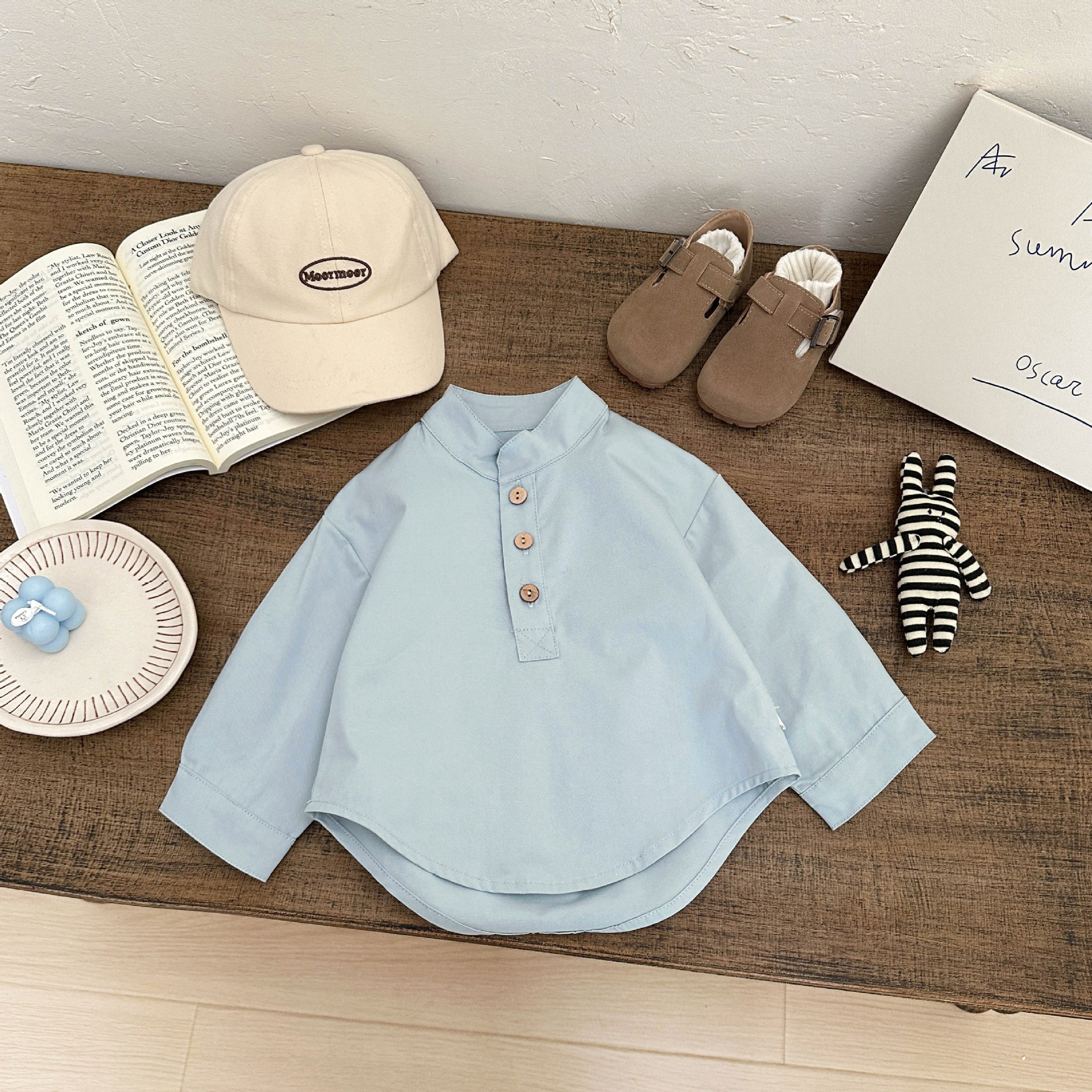 Primavera temprana ropa infantil coreana camisa de algodón primavera y otoño bebé cuello vertical ropa casual ropa universal bebé