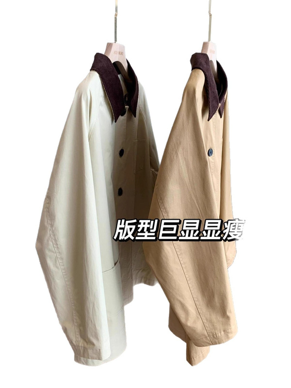 小禾+质感！灯芯绒翻领高支棉格纹内里长袖巴恩风外套早秋G080413|undefined