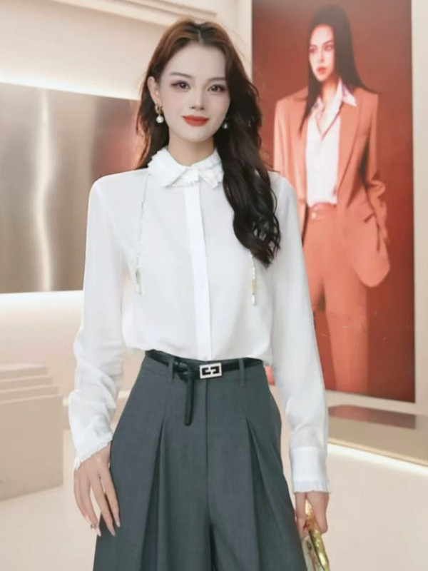 哥家商场同款女装2025秋季时尚简约高级感百搭显瘦长袖衬衫上衣|undefined