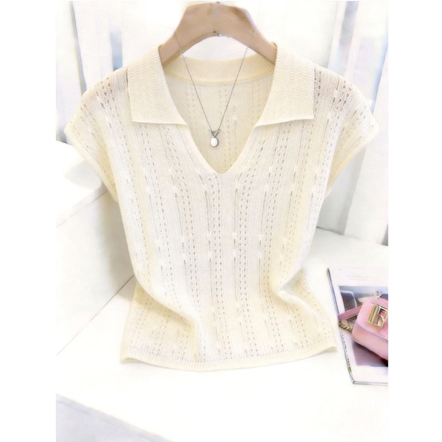 DY804 Old Money Style Korean Polo Shirt Knitted Short-Sleeve T-Shirt Women's Top 2026 New Slim Fit Outfit