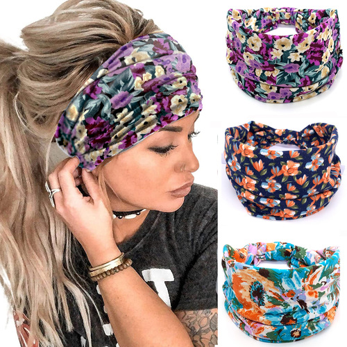 European and American women's summer wide-brimmed headband printed elastic sports yoga headband antiperspirant sweat-absorbent headband headband hair accessories