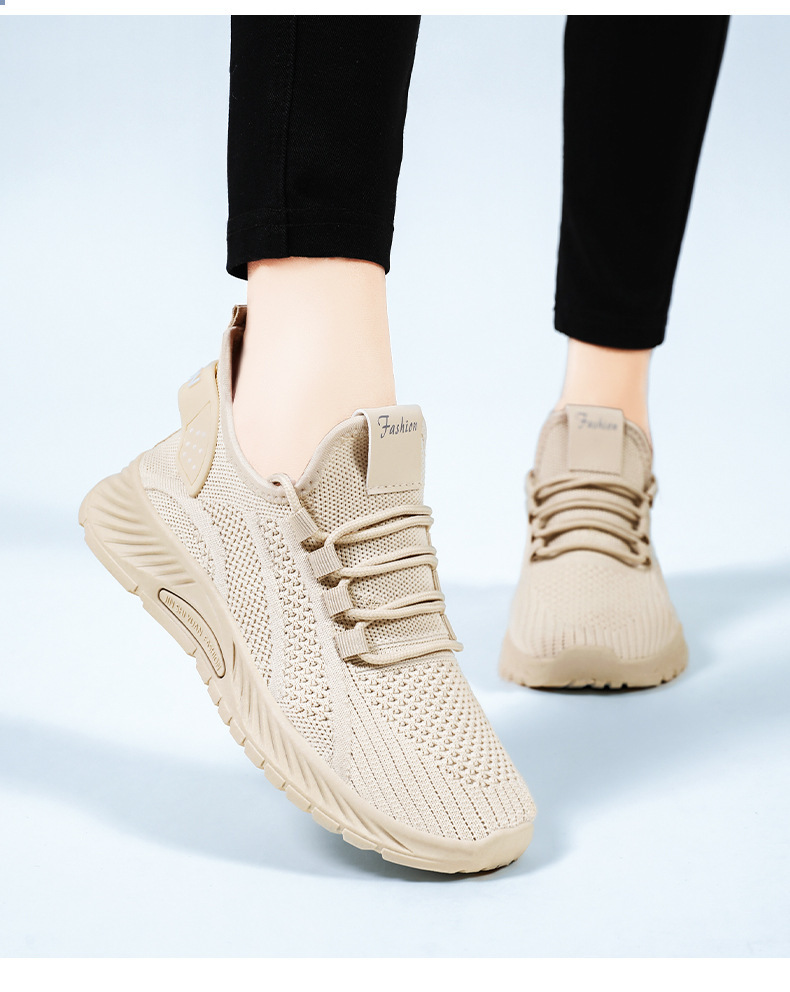 Cross-Border Plus Size Casual Breathable Sneakers Women's Versatile Solid Color Running Shoes_voghion.com