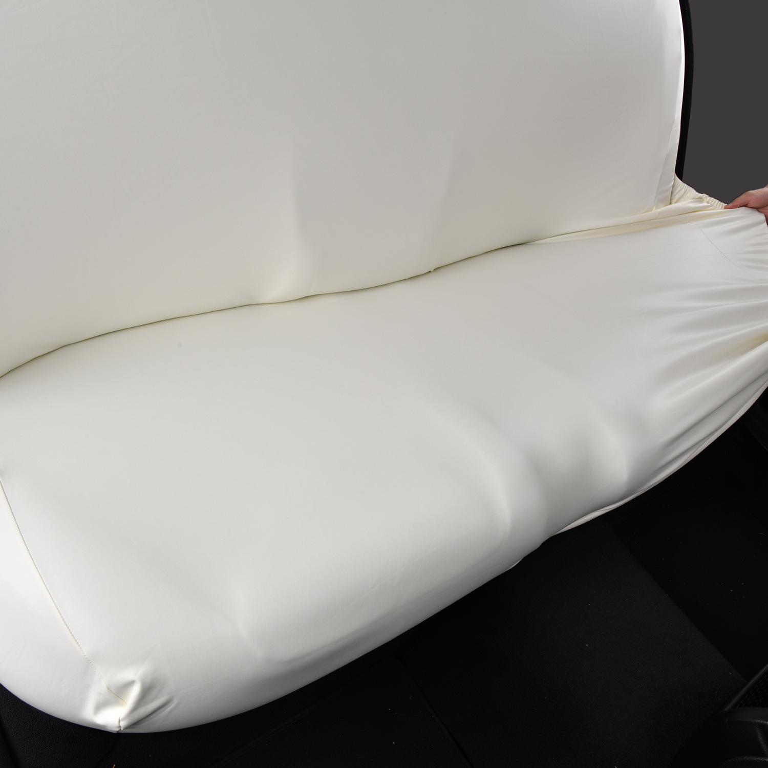 Pu Car Seat Cushion Cover, Elastic Universal Leather Rear Seat Three-Person Integrated Seat Cushion and Backrest Cover, Dustproof and Waterproof