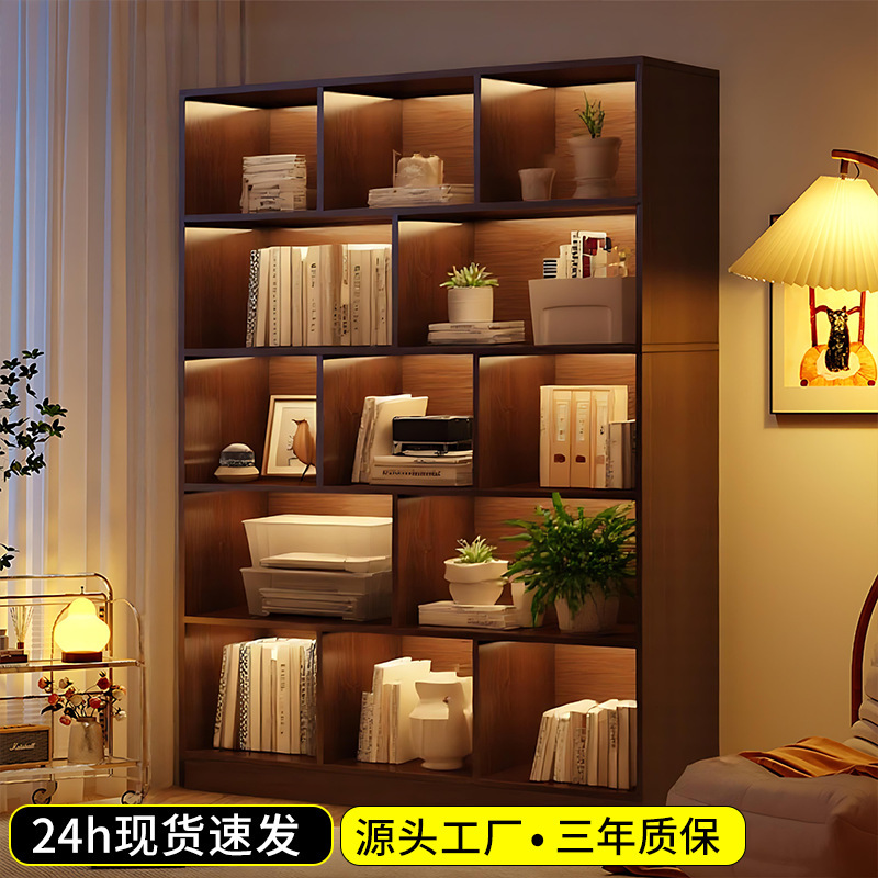 实木书架置物架落地靠墙柜子家用展示柜书柜一体客厅储物柜格子柜|undefined