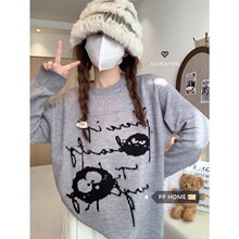 小众设计感黑色毛衣女高中初中学生秋冬款宽松字母针织衫打底上衣