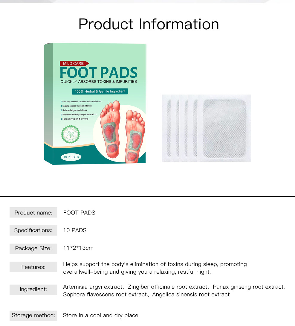 Mugwort Bamboo Vinegar Ginger Foot Pads Herbal Foot Care 10 Patches Per Box overview