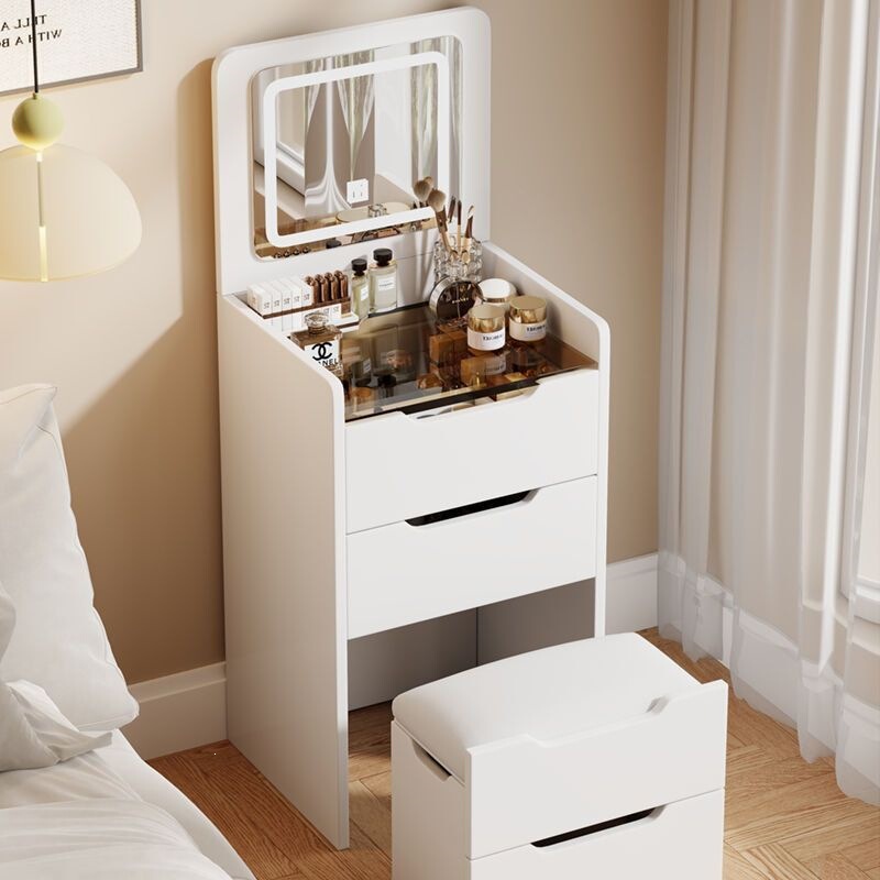 Small, foldable, ultra-narrow dressing table for bedroom, small apartment, with integrated stool, mini bedside bay window makeup table