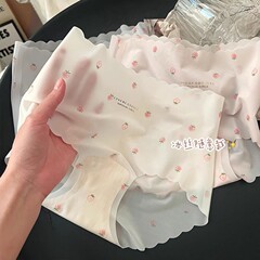 超薄无感冰丝内裤透气高弹速干无痕舒适纯棉底裆草莓少女三角裤