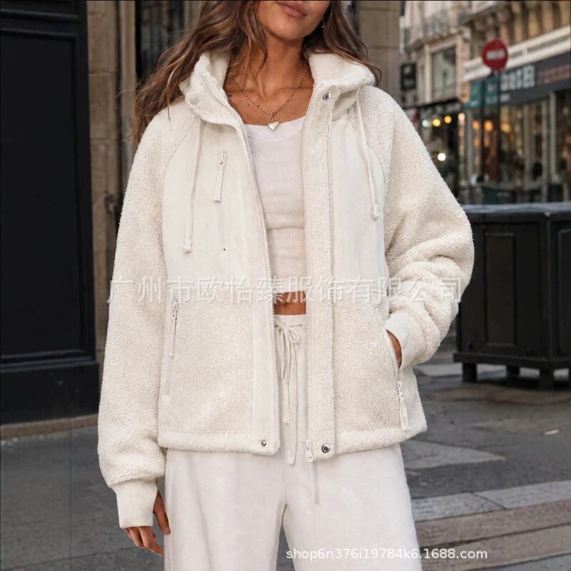 European and American independent websites, Amazon, and AliExpress: 2026 autumn/winter new collection – Sherpa cashmere hooded zip-up fleece jacket