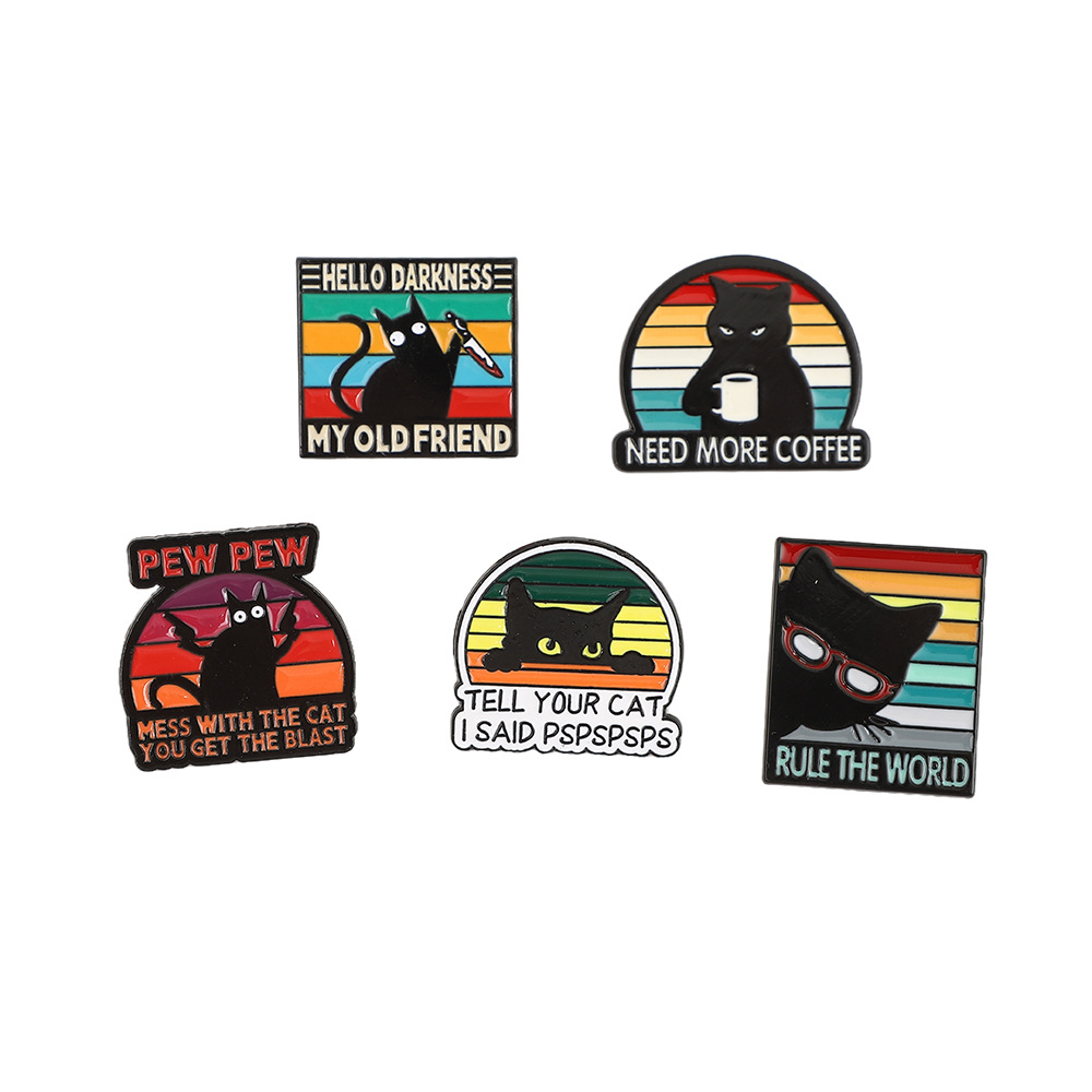 Broche de metal de gato arco-íris crachá de animal para roupa_voghion.com