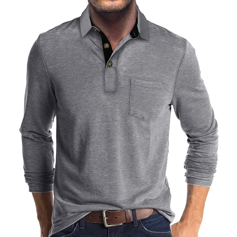 European and American Men's Long-Sleeved Lapel T-Shirts Export Men's Polo Shirts Cross-Border Autumn and Winter Bottoming Shirts Polos Wholesale