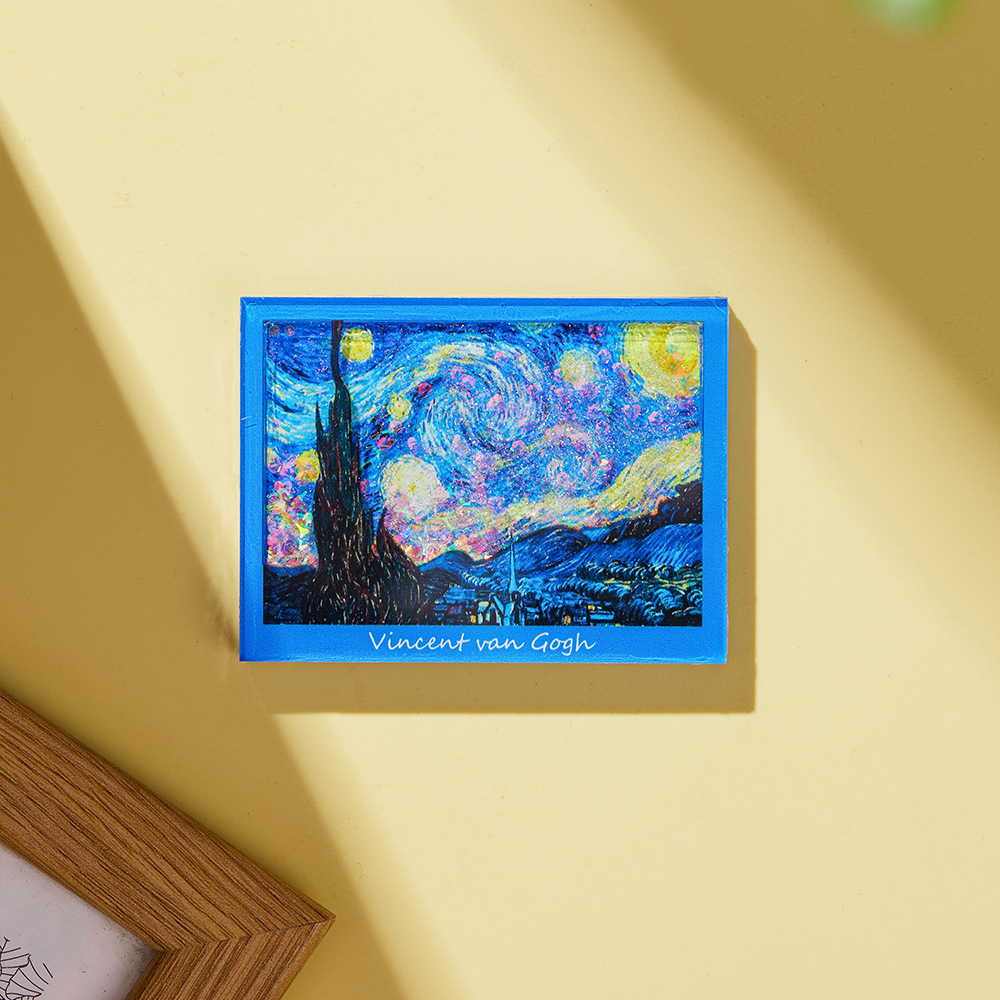 반 고그 별이 빛나는 하늘 해바라기 퀵 샌드 흐르는 대마 냉장고 자석 자석 맞춤형 반 고그 창조적 인 자석 밤 하늘 쌀