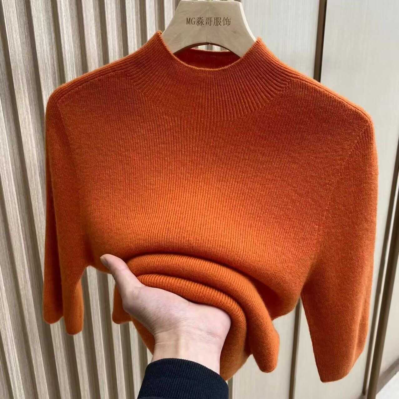 하프 터틀넥 레드 이너 왁스 슬림 핏 슬리밍 여성 서양식 스웨터 한국식 하프 슬리브 봄과 여름 탑