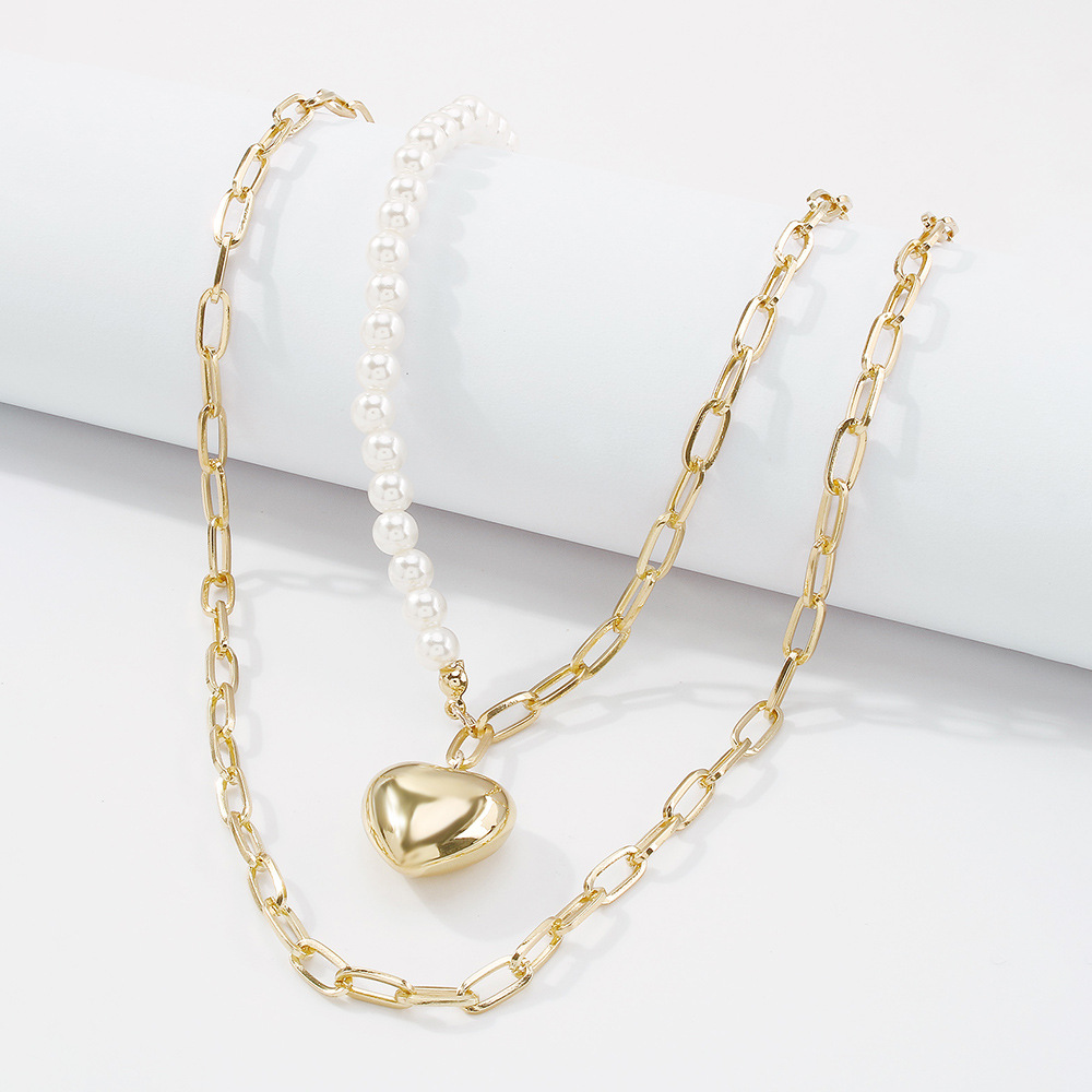 Simple Imitation Pearl Double-layer Clavicle Chain Heart Shape Necklace display picture 8