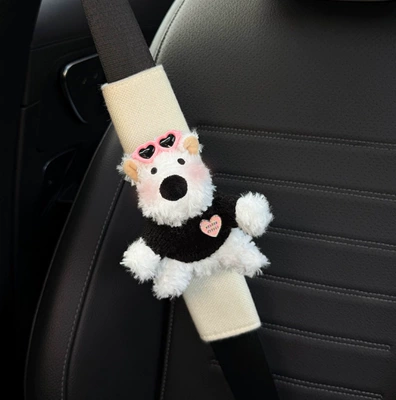 Covers, West Highland Dolls for Women, Seat belt shoulder pad - pink-heart-mirror-m-black-sweater-west-highland-fabric-shoulder-pads