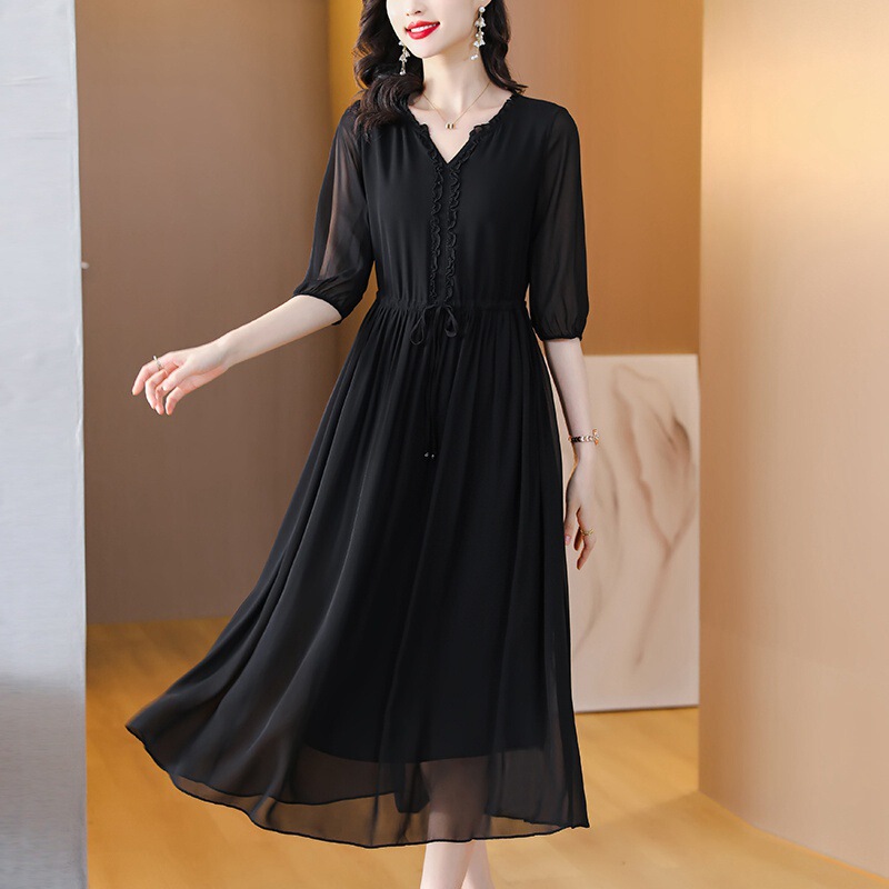 Brand Hangzhou Silk Dress for Women 2026 Summer New Style Waist-Cinching Slimming Elegant Silk Dress for Ladies