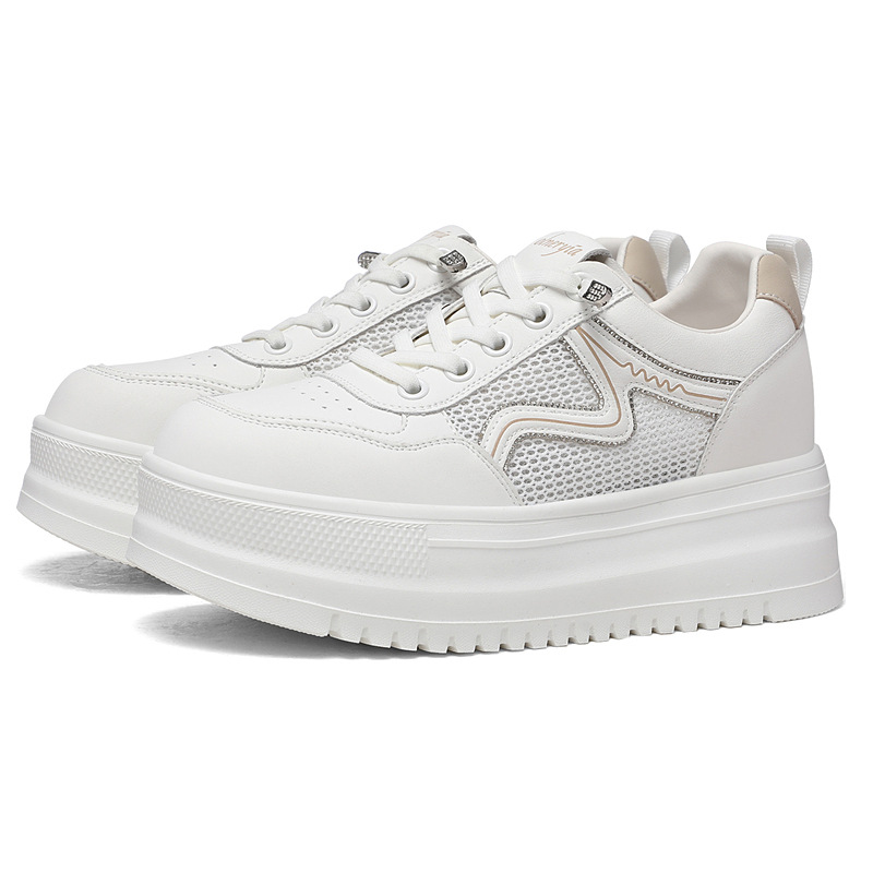 Giày sneaker nữ đế dày bánh xốp trắng phong cách mới xuân hè, đế mềm thoáng khí — 6077 Trắng, 6077 Bạch quả