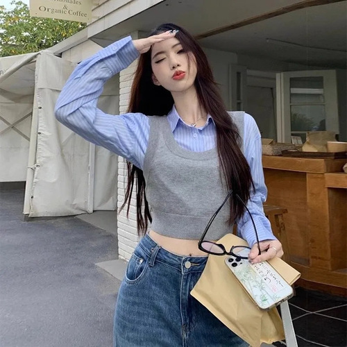 Sweet and Spicy Short-Sleeve Shirt 2024 New Women's Autumn Slim Fit Dress Shirt White Long-Sleeve Gentle French Top