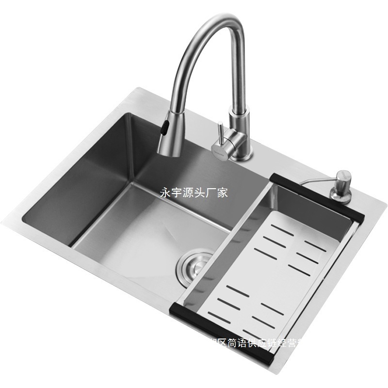 Fábrica directa 304 acero inoxidable dibujado a mano engrosado paquete de fregadero de doble ranura gran ranura de cocina lavado de verduras