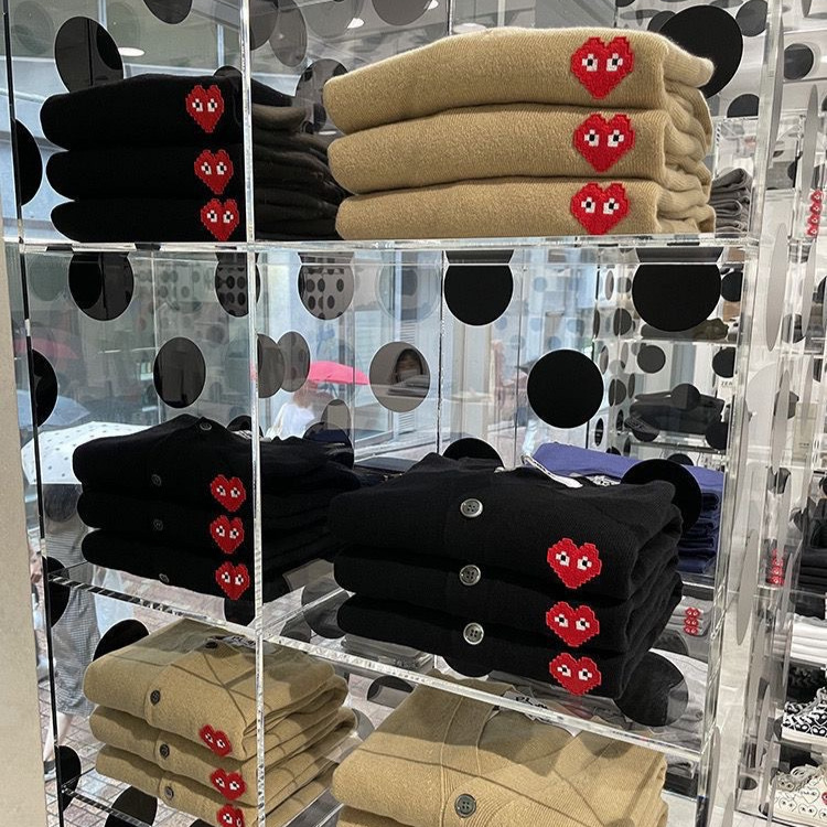 新款日系川久马赛克刺绣爱心play开衫女保玲外套羊毛针织毛衣男