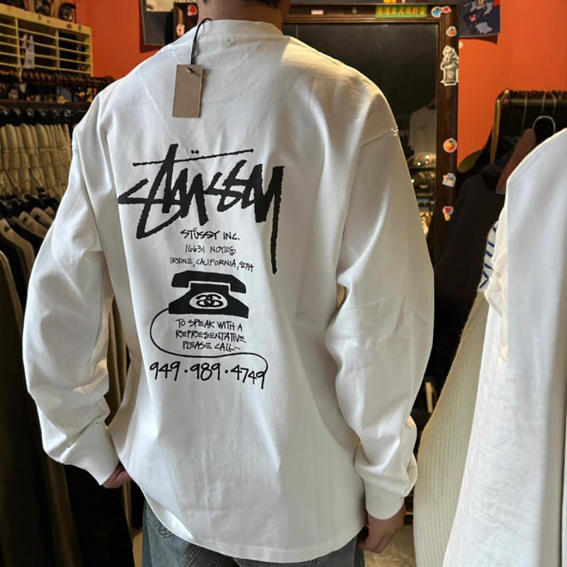 American Trendy Niche Design Spring and Autum Long-Sleeved T-Shirts for Men and Women, Loose Casual Inner Layering Shirts for Couples Stu