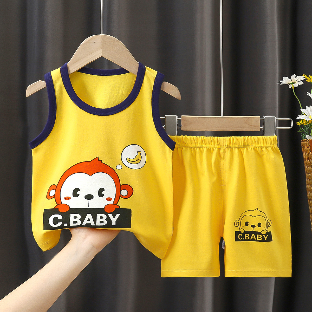 Traje de chaleco para niños, verano de algodón puro, nuevo estilo, verano para bebés, pantalones cortos coreanos, traje de dos piezas para niños
