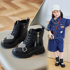 Children's Martin boots 2024 autumn and winter British style chimney boots heart-shaped girls' shoes mid-calf boots side zipper casual short boots