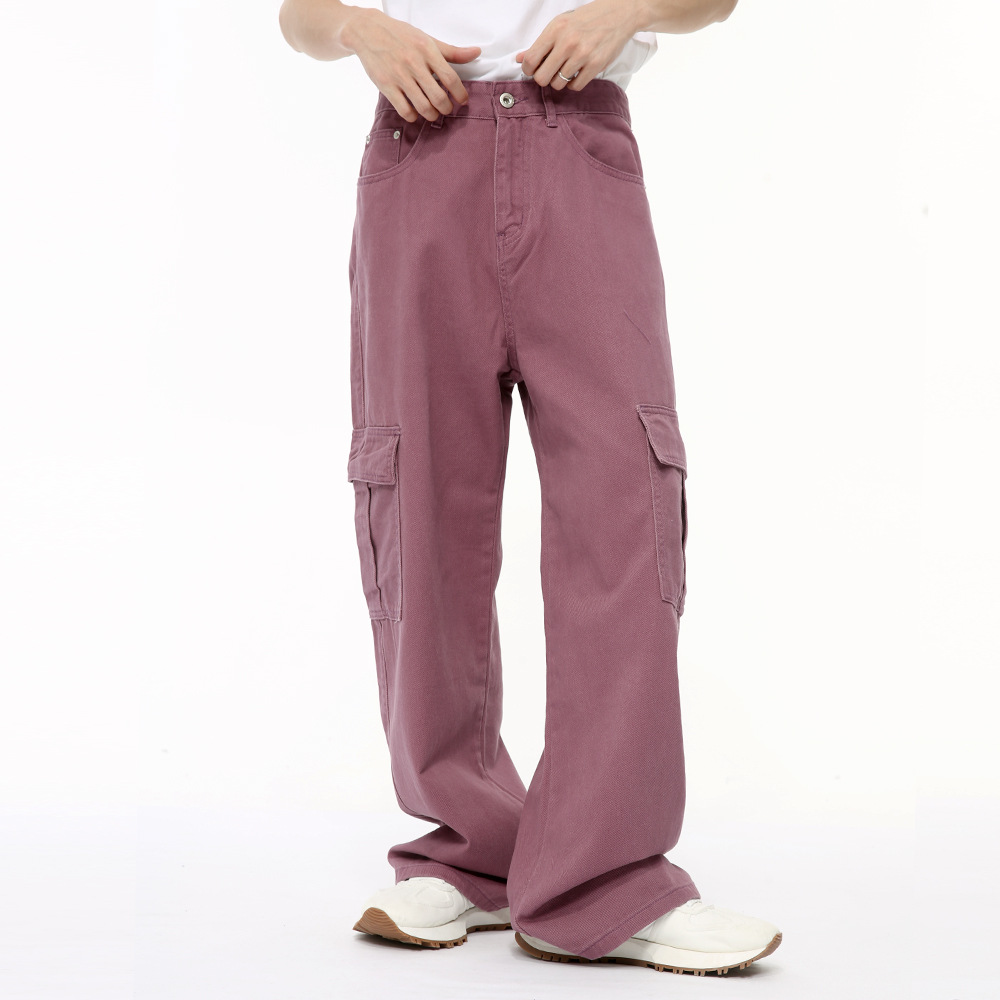 MTLCLOTHES ropa de hombre | Vaqueros de trabajo holgados de pierna ancha con bolsillos grandes y patchwork multicolor de estilo retro moderno.