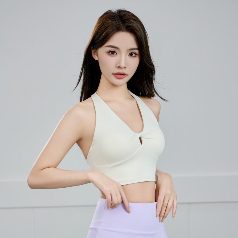 裸感透气纽结美背交叉后背带胸垫夏季运动瑜伽健身背心|undefined