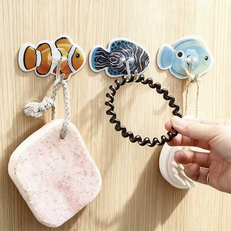 New Tropical Ocean Fish Traceless Hooks, Reusable Strong Adhesive Hooks, Clownfish Hooks, Nail-Free Hooks