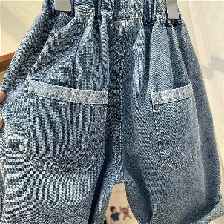 2024 Summer Korean Children's Thin Patch Capris Boys' Loose Wide Edition Denim Radish Pants Trend_voghion.com