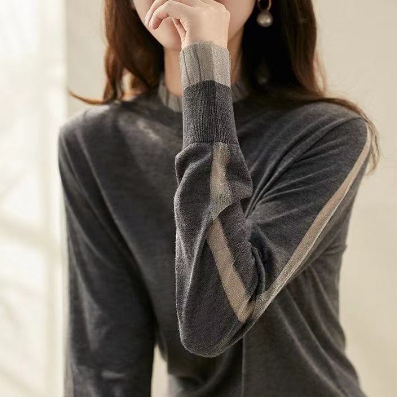 美且温柔！欧根纱木耳边2025针织衫女外穿秋季网纱拼内搭打底上衣