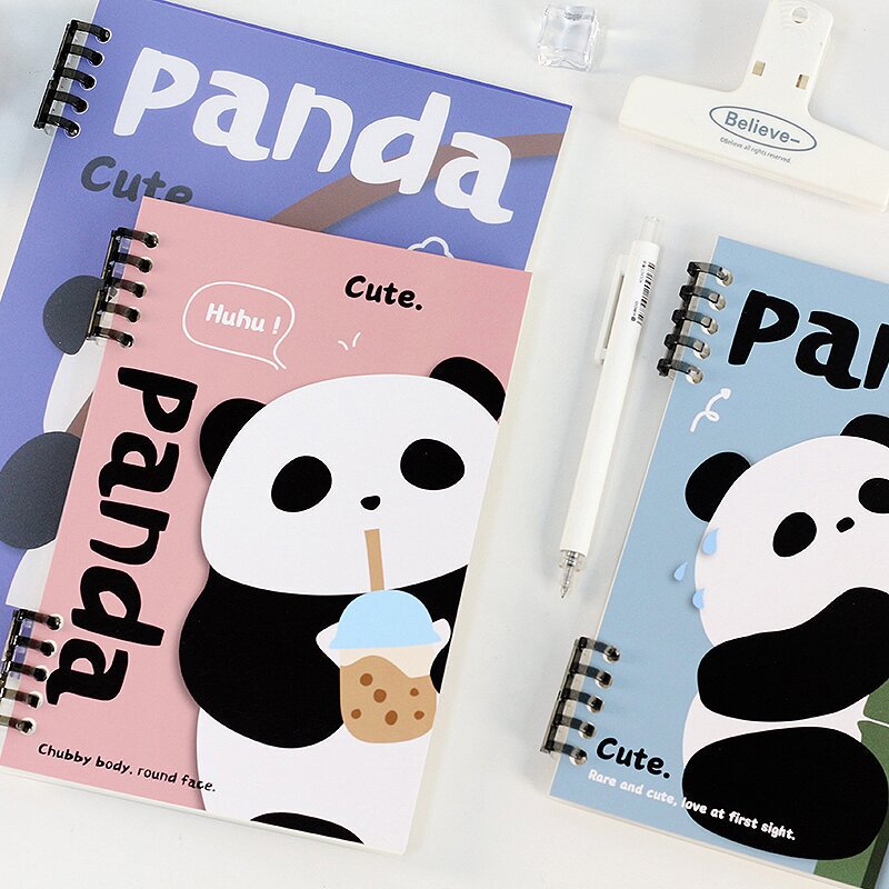 PP Hand-free Loose-leaf Transparent Cover Cartoon Panda Cute High Color Value Loose-leaf 10-hole Notebook