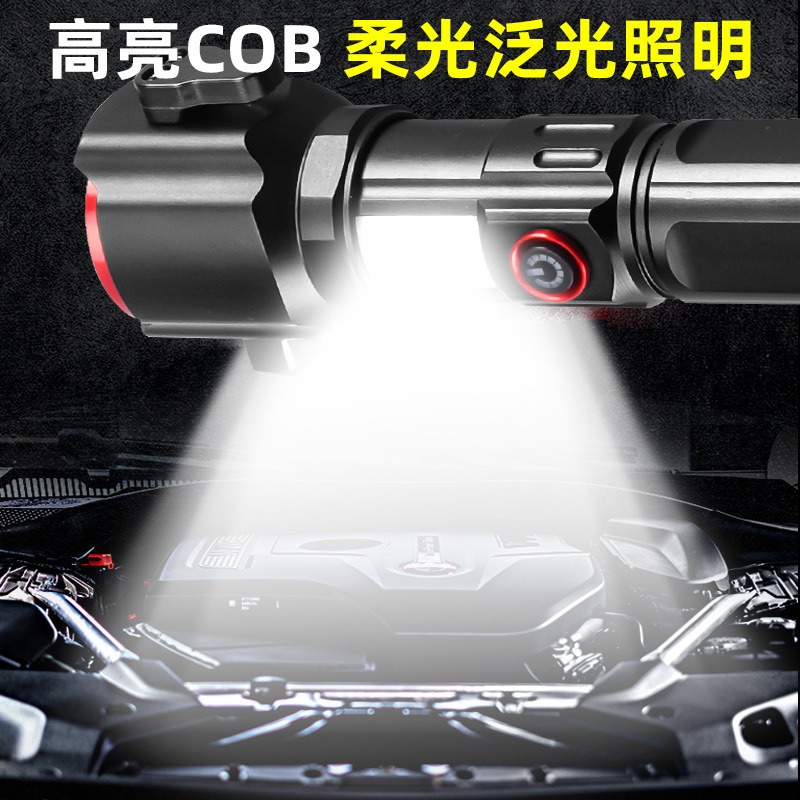 Nuevo zoom transfronterizo linterna recargable al aire libre luz fuerte tipo-C fuente de luz dual con banco de energía linterna de martillo de seguridad