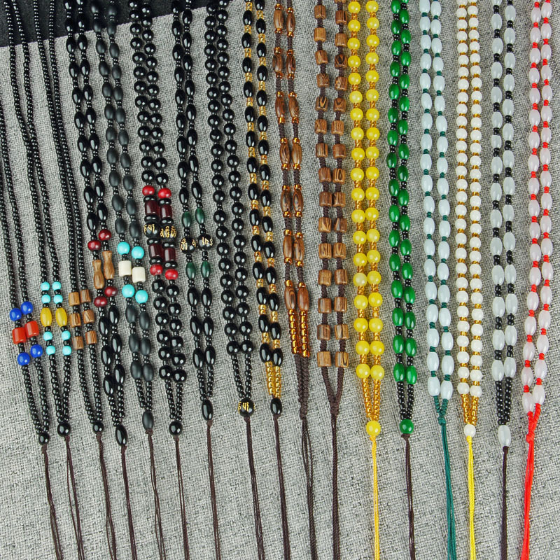 Men's and women's necklace bead chain pendant rope jade pendant necklace neck rope chain obsidian white rice beads Xiuyu Jade Rice bead chain