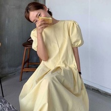 2025韩国chic夏季大码东大门新款小众简约纯色宽松长款连衣裙女